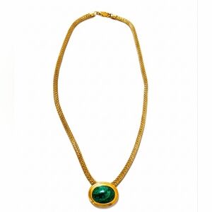 Elegant Gold Necklace with Green Pendant